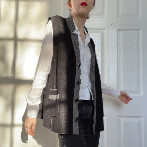 Betty Barclay Vintage Utility Workwear Oversized Wool Knit Gulet Vest Waistcoat - Picture 13 of 13